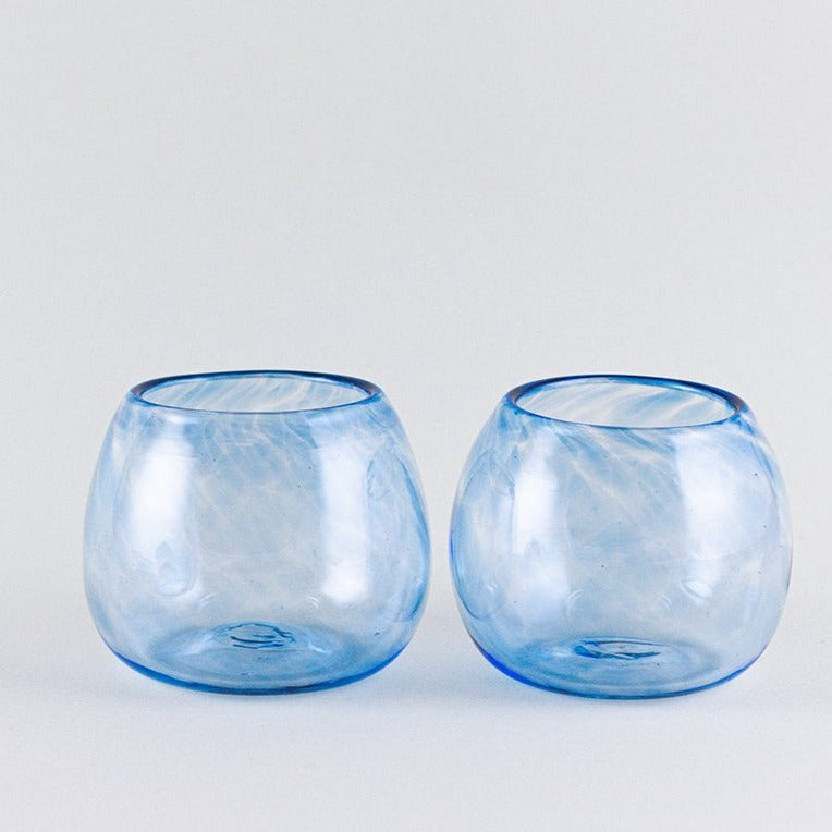 Turquoise Blue Stemless Wine Glasses Hand Blown Recycled Glass set